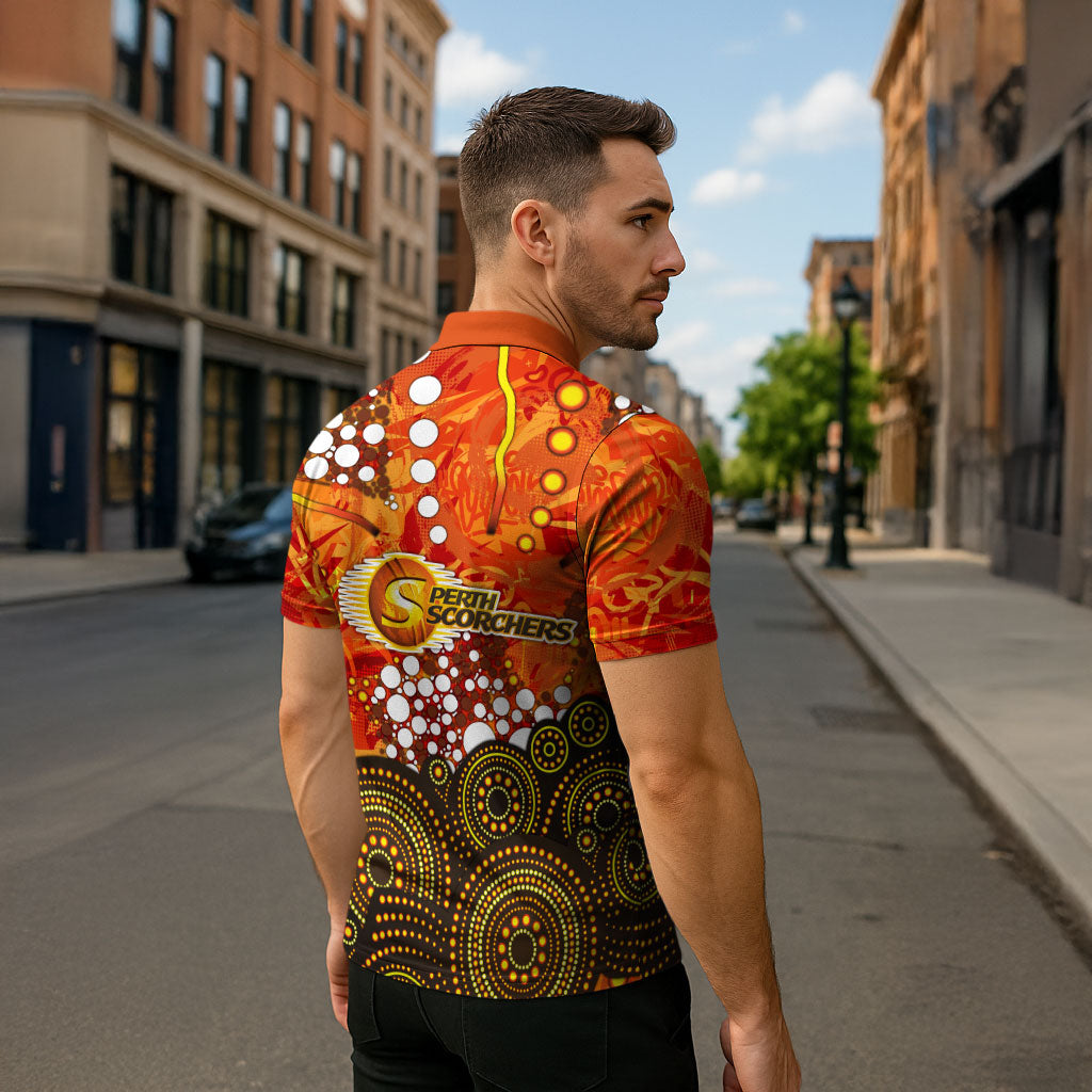 Perth Scorchers Zipper Polo Shirt Graffiti Urban Aboriginal Dot Abstract Design