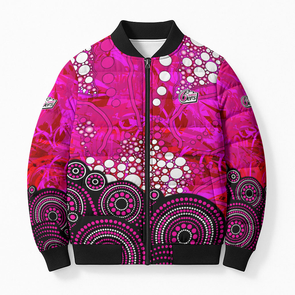 Sydney Sixers Bomber Puffer Jacket Graffiti Urban Aboriginal Dot Abstract Design