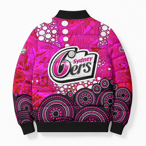 Sydney Sixers Bomber Puffer Jacket Graffiti Urban Aboriginal Dot Abstract Design