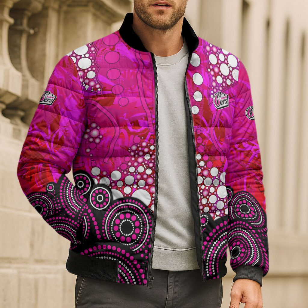 Sydney Sixers Bomber Puffer Jacket Graffiti Urban Aboriginal Dot Abstract Design