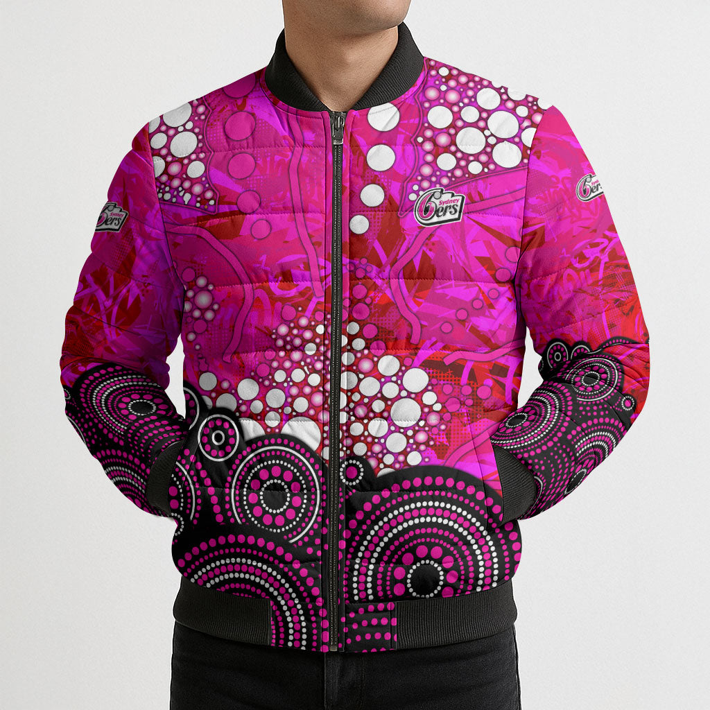 Sydney Sixers Bomber Puffer Jacket Graffiti Urban Aboriginal Dot Abstract Design