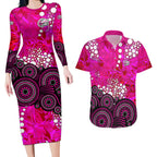 Sydney Sixers Couples Matching Long Sleeve Bodycon Dress and Hawaiian Shirt Graffiti Urban Aboriginal Dot Abstract Design