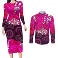 Sydney Sixers Couples Matching Long Sleeve Bodycon Dress and Long Sleeve Button Shirt Graffiti Urban Aboriginal Dot Abstract Design
