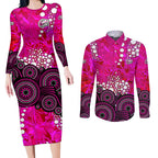 Sydney Sixers Couples Matching Long Sleeve Bodycon Dress and Long Sleeve Button Shirt Graffiti Urban Aboriginal Dot Abstract Design
