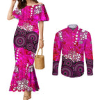 Sydney Sixers Couples Matching Mermaid Dress and Long Sleeve Button Shirt Graffiti Urban Aboriginal Dot Abstract Design