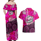 Sydney Sixers Couples Matching Off Shoulder Maxi Dress and Hawaiian Shirt Graffiti Urban Aboriginal Dot Abstract Design