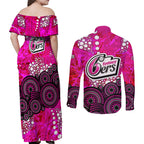 Sydney Sixers Couples Matching Off Shoulder Maxi Dress and Long Sleeve Button Shirt Graffiti Urban Aboriginal Dot Abstract Design