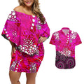 Sydney Sixers Couples Matching Off Shoulder Short Dress and Hawaiian Shirt Graffiti Urban Aboriginal Dot Abstract Design