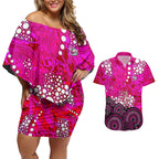 Sydney Sixers Couples Matching Off Shoulder Short Dress and Hawaiian Shirt Graffiti Urban Aboriginal Dot Abstract Design