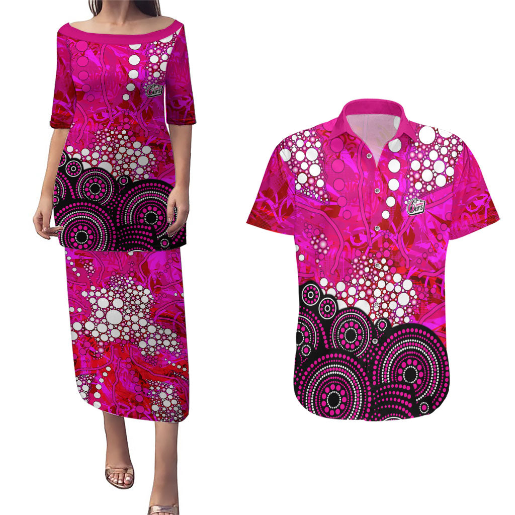 Sydney Sixers Couples Matching Puletasi and Hawaiian Shirt Graffiti Urban Aboriginal Dot Abstract Design