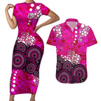 Sydney Sixers Couples Matching Short Sleeve Bodycon Dress and Hawaiian Shirt Graffiti Urban Aboriginal Dot Abstract Design