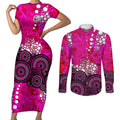 Sydney Sixers Couples Matching Short Sleeve Bodycon Dress and Long Sleeve Button Shirt Graffiti Urban Aboriginal Dot Abstract Design