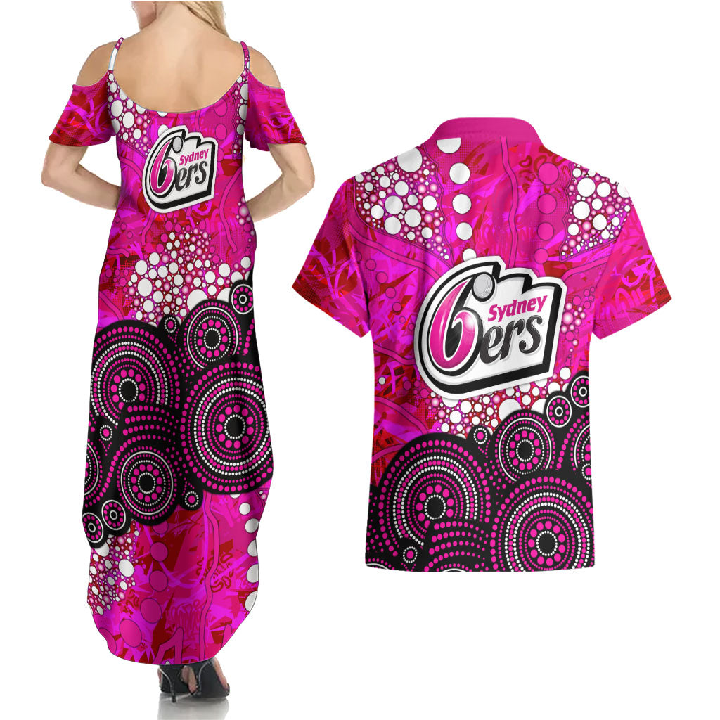 Sydney Sixers Couples Matching Summer Maxi Dress and Hawaiian Shirt Graffiti Urban Aboriginal Dot Abstract Design