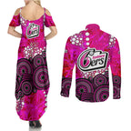Sydney Sixers Couples Matching Summer Maxi Dress and Long Sleeve Button Shirt Graffiti Urban Aboriginal Dot Abstract Design