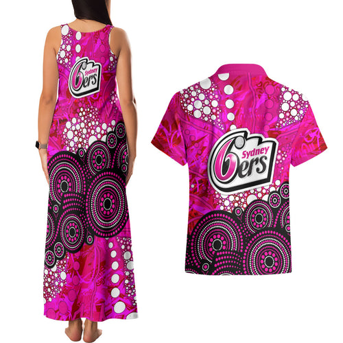 Sydney Sixers Couples Matching Tank Maxi Dress and Hawaiian Shirt Graffiti Urban Aboriginal Dot Abstract Design