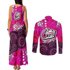 Sydney Sixers Couples Matching Tank Maxi Dress and Long Sleeve Button Shirt Graffiti Urban Aboriginal Dot Abstract Design