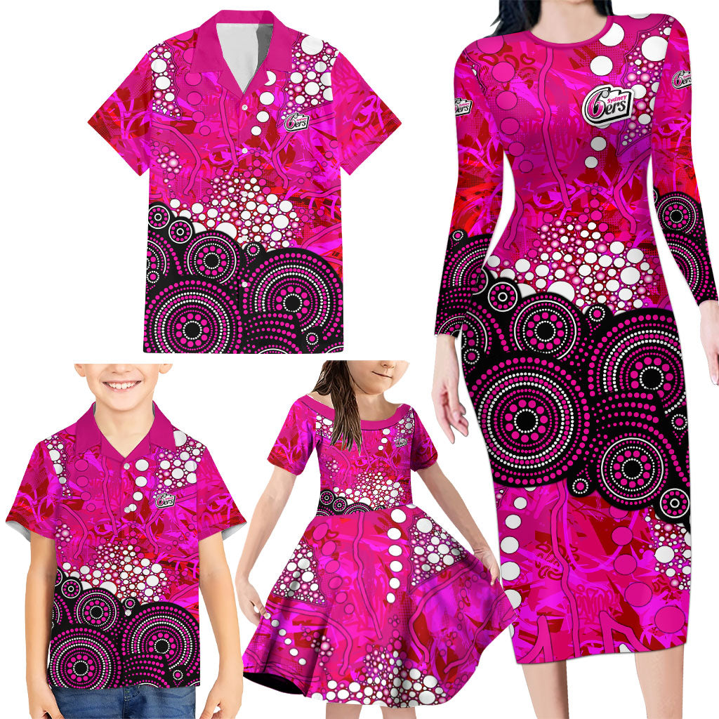 Sydney Sixers Family Matching Long Sleeve Bodycon Dress and Hawaiian Shirt Graffiti Urban Aboriginal Dot Abstract Design