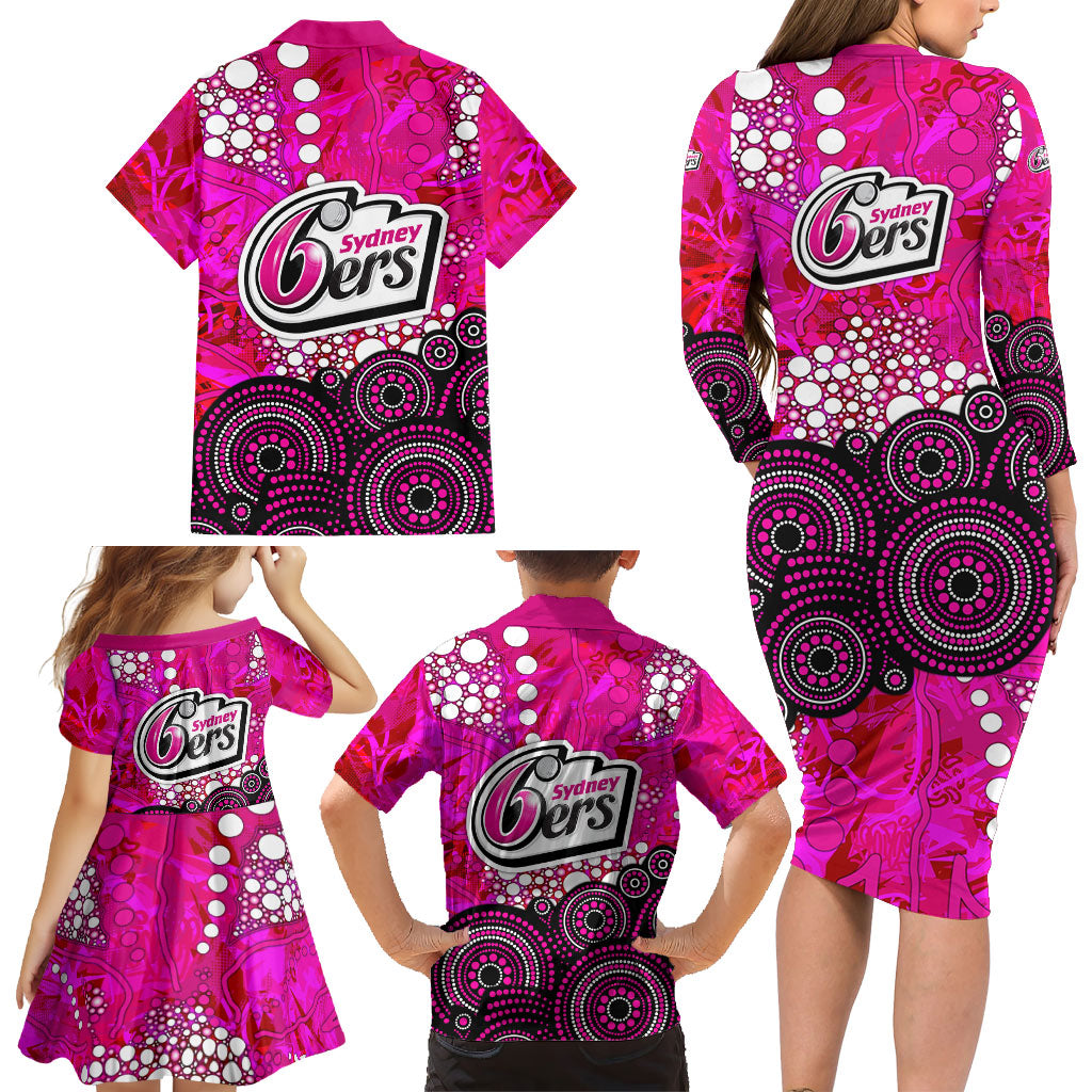 Sydney Sixers Family Matching Long Sleeve Bodycon Dress and Hawaiian Shirt Graffiti Urban Aboriginal Dot Abstract Design