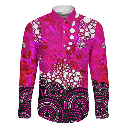 Sydney Sixers Family Matching Long Sleeve Bodycon Dress and Hawaiian Shirt Graffiti Urban Aboriginal Dot Abstract Design