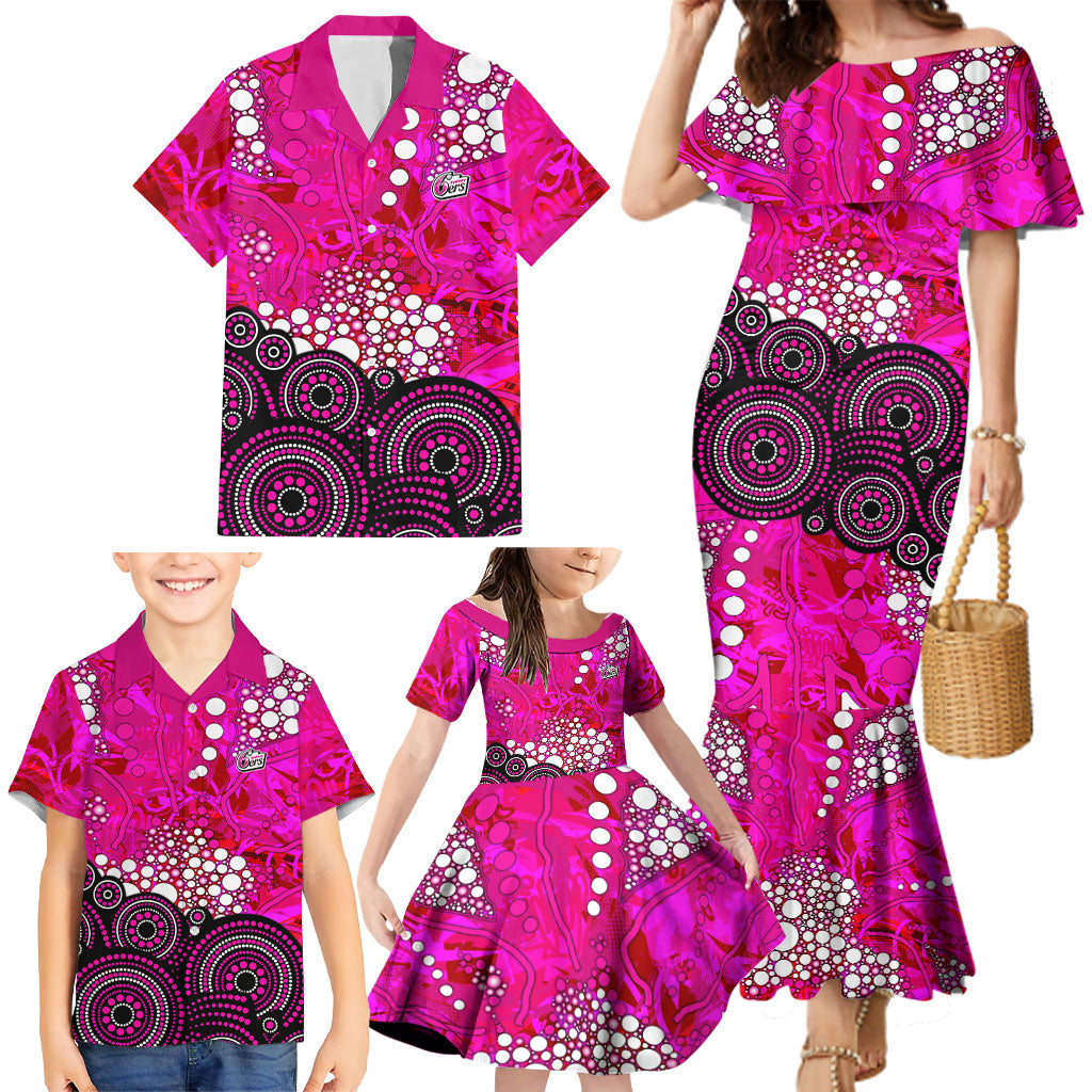 Sydney Sixers Family Matching Mermaid Dress and Hawaiian Shirt Graffiti Urban Aboriginal Dot Abstract Design