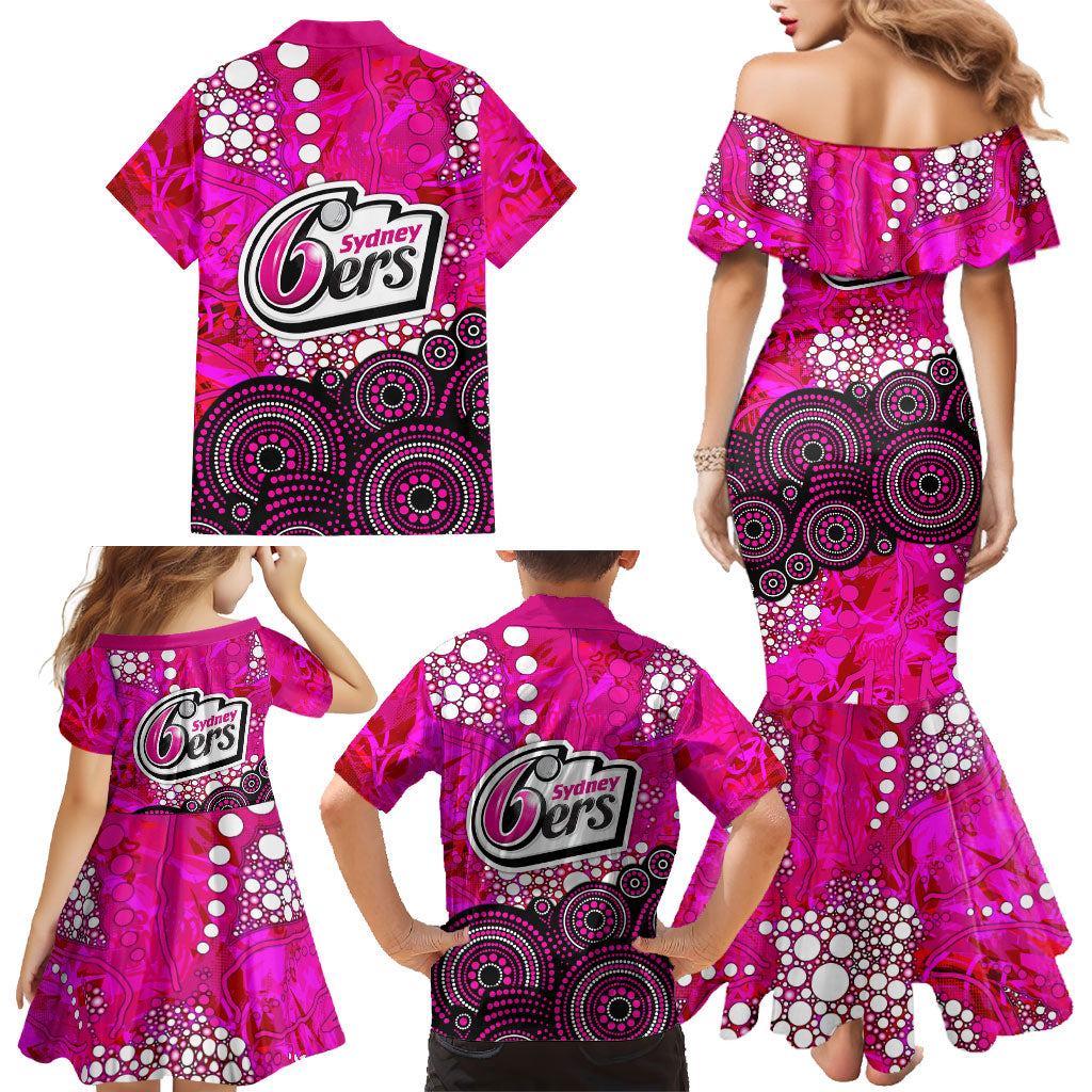Sydney Sixers Family Matching Mermaid Dress and Hawaiian Shirt Graffiti Urban Aboriginal Dot Abstract Design