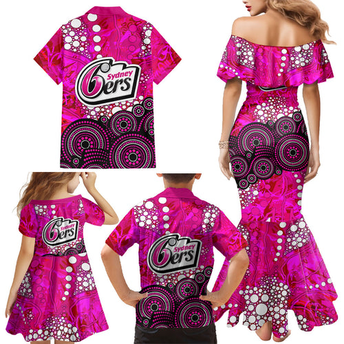 Sydney Sixers Family Matching Mermaid Dress and Hawaiian Shirt Graffiti Urban Aboriginal Dot Abstract Design