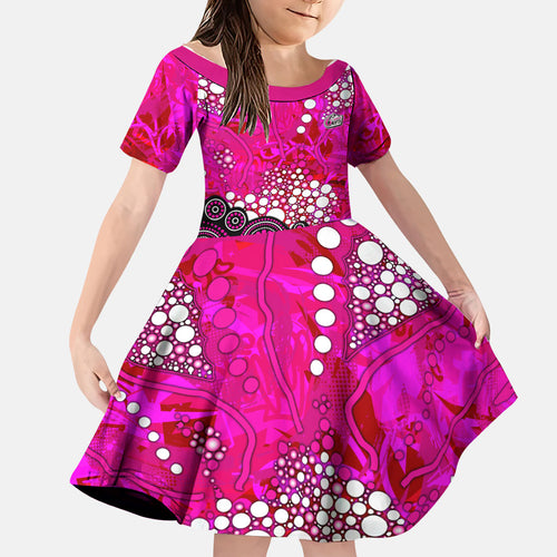 Sydney Sixers Family Matching Off The Shoulder Long Sleeve Dress and Hawaiian Shirt Graffiti Urban Aboriginal Dot Abstract Design