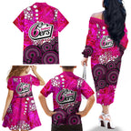 Sydney Sixers Family Matching Off The Shoulder Long Sleeve Dress and Hawaiian Shirt Graffiti Urban Aboriginal Dot Abstract Design