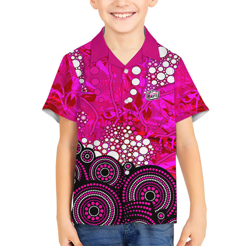 Sydney Sixers Family Matching Off The Shoulder Long Sleeve Dress and Hawaiian Shirt Graffiti Urban Aboriginal Dot Abstract Design