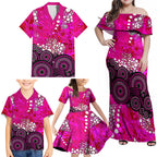 Sydney Sixers Family Matching Off Shoulder Maxi Dress and Hawaiian Shirt Graffiti Urban Aboriginal Dot Abstract Design