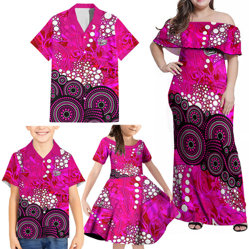 Sydney Sixers Family Matching Off Shoulder Maxi Dress and Hawaiian Shirt Graffiti Urban Aboriginal Dot Abstract Design