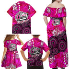 Sydney Sixers Family Matching Off Shoulder Maxi Dress and Hawaiian Shirt Graffiti Urban Aboriginal Dot Abstract Design