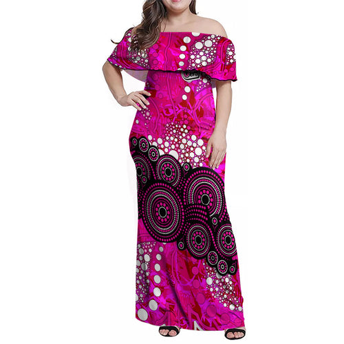 Sydney Sixers Family Matching Off Shoulder Maxi Dress and Hawaiian Shirt Graffiti Urban Aboriginal Dot Abstract Design