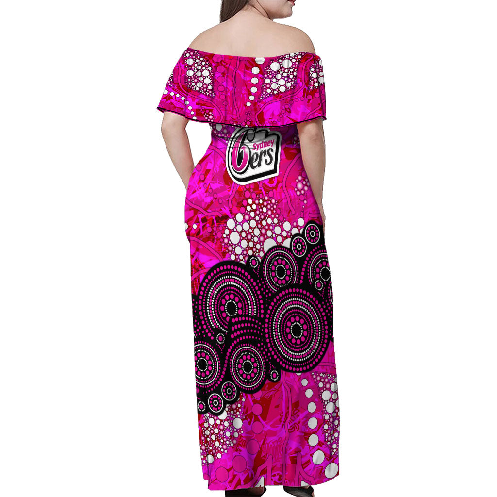 Sydney Sixers Family Matching Off Shoulder Maxi Dress and Hawaiian Shirt Graffiti Urban Aboriginal Dot Abstract Design