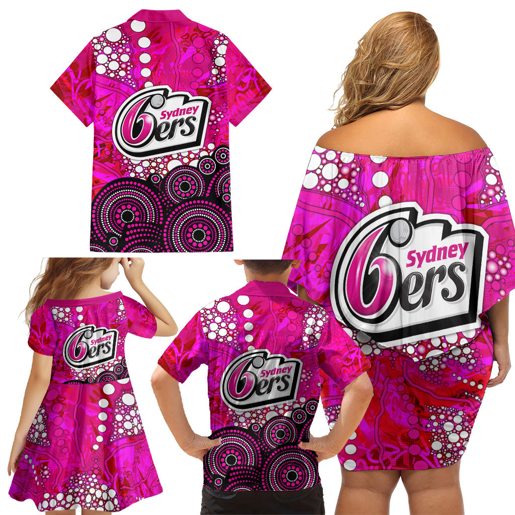 Sydney Sixers Family Matching Off Shoulder Short Dress and Hawaiian Shirt Graffiti Urban Aboriginal Dot Abstract Design