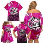 Sydney Sixers Family Matching Off Shoulder Short Dress and Hawaiian Shirt Graffiti Urban Aboriginal Dot Abstract Design