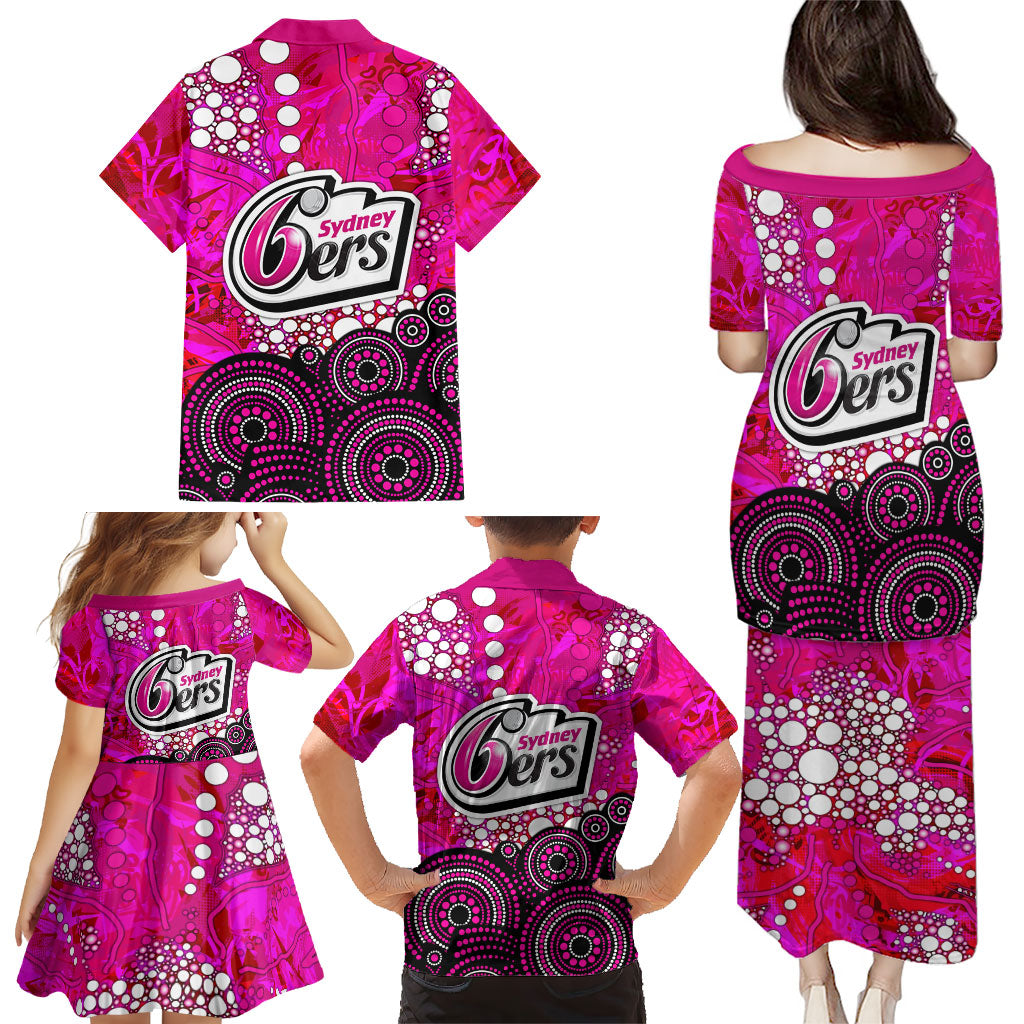Sydney Sixers Family Matching Puletasi and Hawaiian Shirt Graffiti Urban Aboriginal Dot Abstract Design