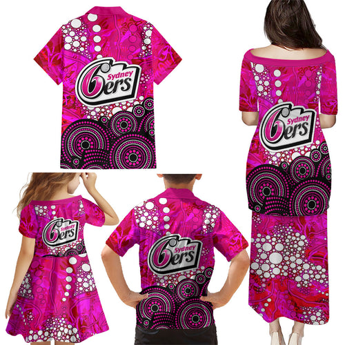 Sydney Sixers Family Matching Puletasi and Hawaiian Shirt Graffiti Urban Aboriginal Dot Abstract Design