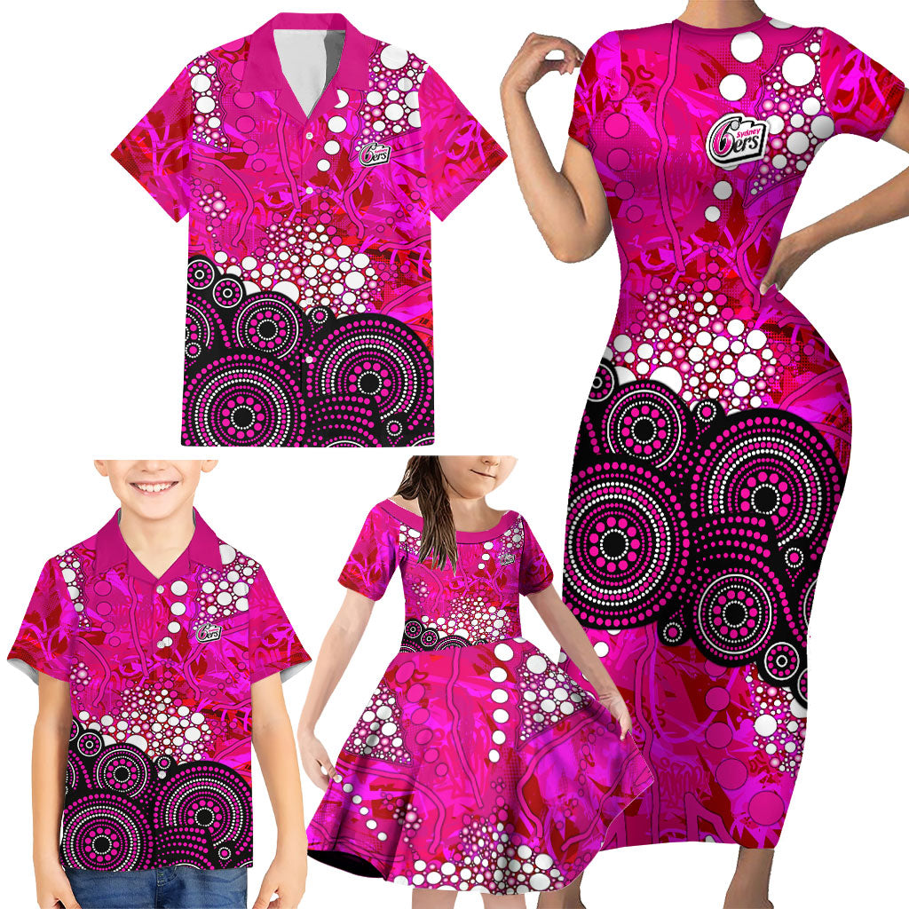 Sydney Sixers Family Matching Short Sleeve Bodycon Dress and Hawaiian Shirt Graffiti Urban Aboriginal Dot Abstract Design
