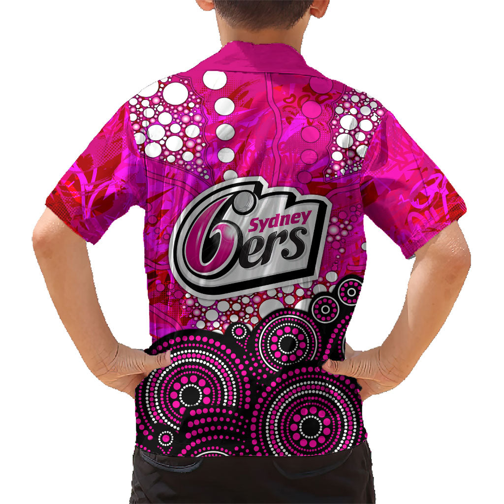 Sydney Sixers Family Matching Short Sleeve Bodycon Dress and Hawaiian Shirt Graffiti Urban Aboriginal Dot Abstract Design