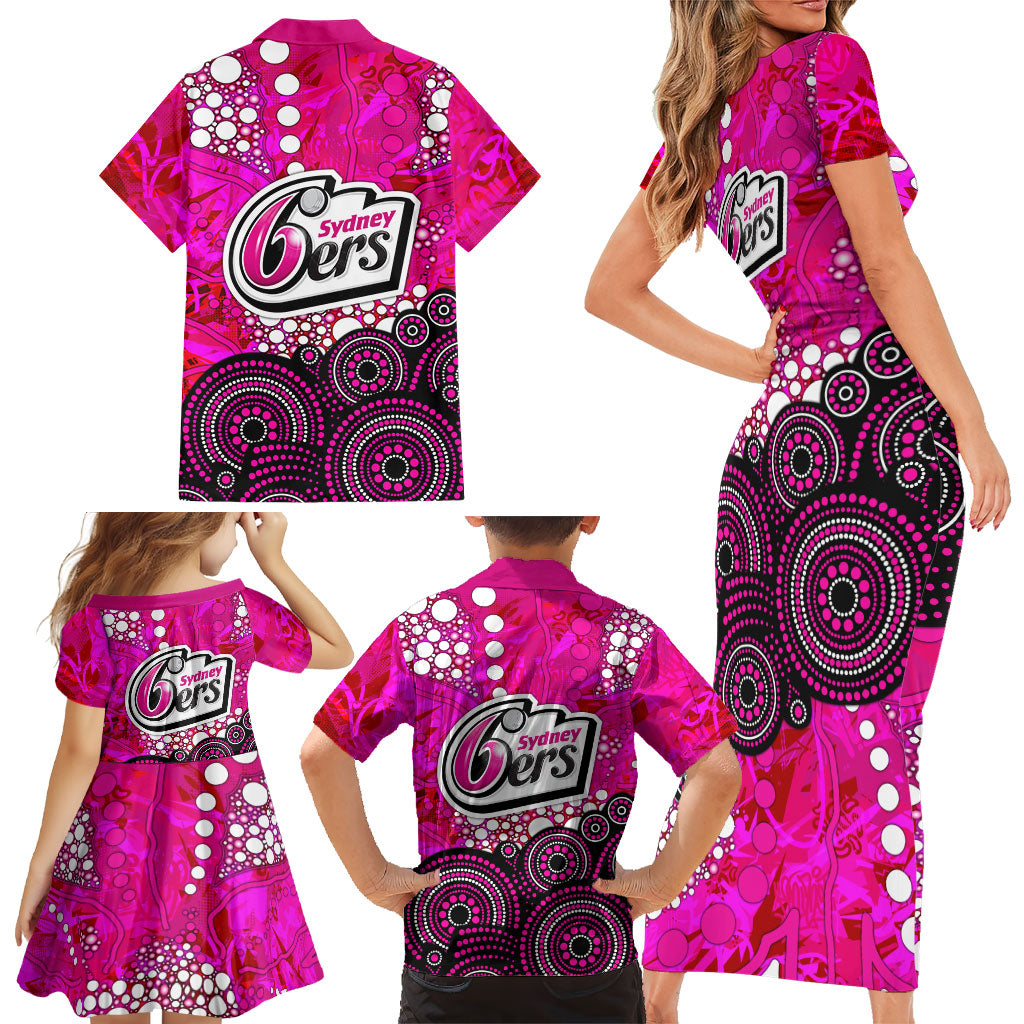 Sydney Sixers Family Matching Short Sleeve Bodycon Dress and Hawaiian Shirt Graffiti Urban Aboriginal Dot Abstract Design
