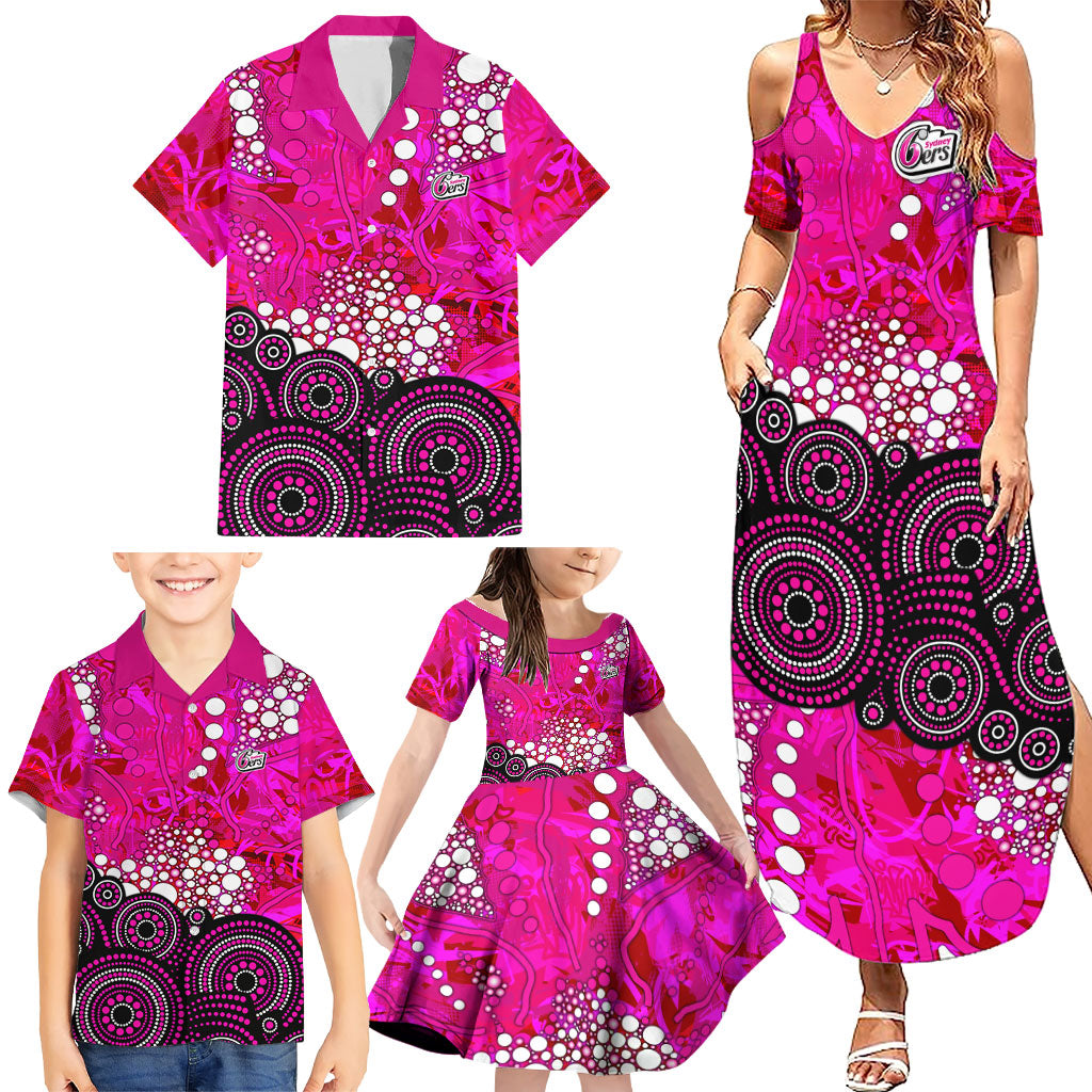 Sydney Sixers Family Matching Summer Maxi Dress and Hawaiian Shirt Graffiti Urban Aboriginal Dot Abstract Design