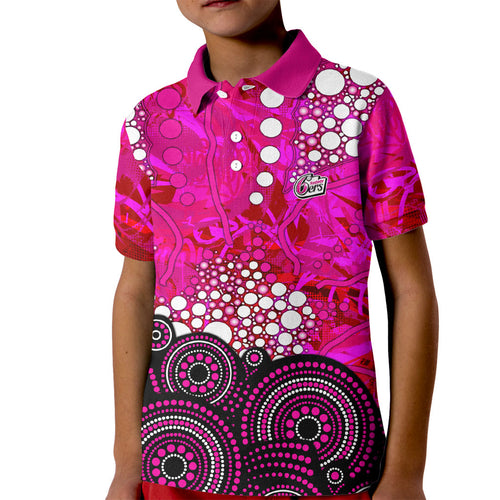 Sydney Sixers Kid Polo Shirt Graffiti Urban Aboriginal Dot Abstract Design