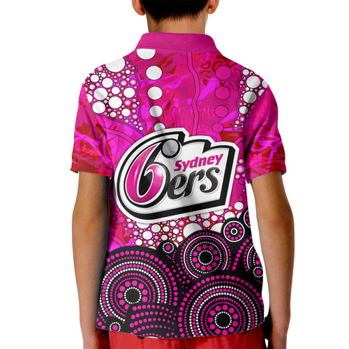 Sydney Sixers Kid Polo Shirt Graffiti Urban Aboriginal Dot Abstract Design