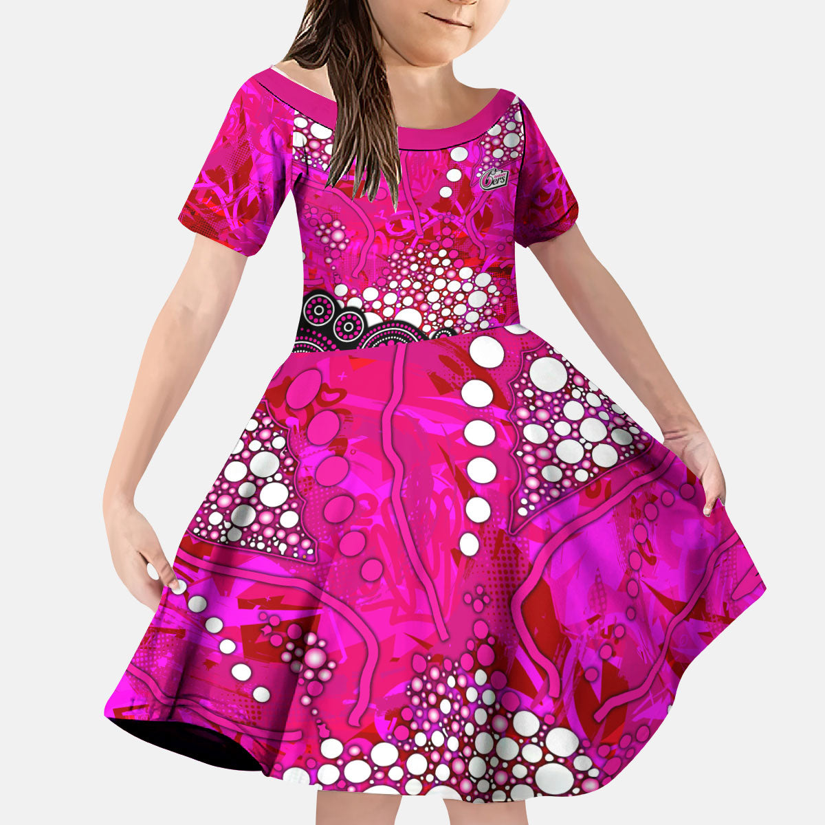 Sydney Sixers Kid Short Sleeve Dress Graffiti Urban Aboriginal Dot Abstract Design