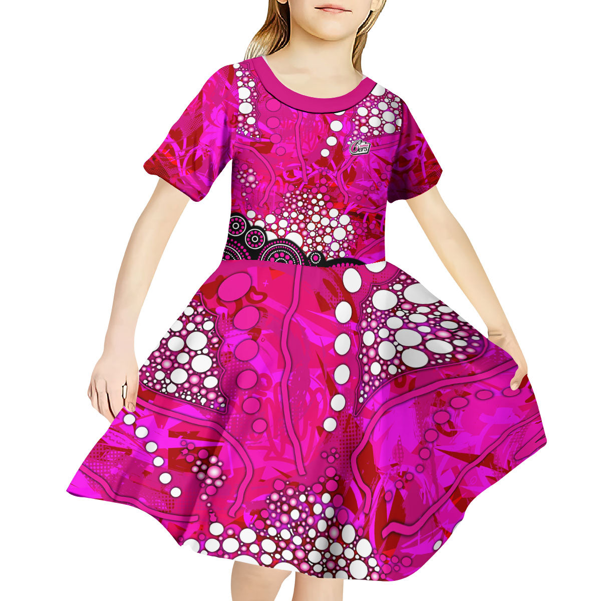 Sydney Sixers Kid Short Sleeve Dress Graffiti Urban Aboriginal Dot Abstract Design