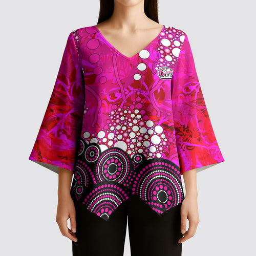 Sydney Sixers Kimono Sleeve Blouse Graffiti Urban Aboriginal Dot Abstract Design