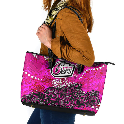 Sydney Sixers Leather Tote Bag Graffiti Urban Aboriginal Dot Abstract Design