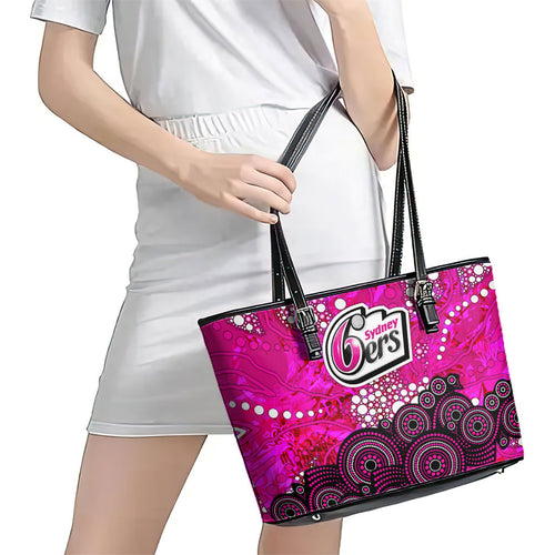 Sydney Sixers Leather Tote Bag Graffiti Urban Aboriginal Dot Abstract Design
