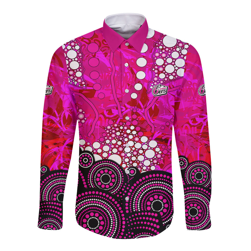 Sydney Sixers Long Sleeve Button Shirt Graffiti Urban Aboriginal Dot Abstract Design